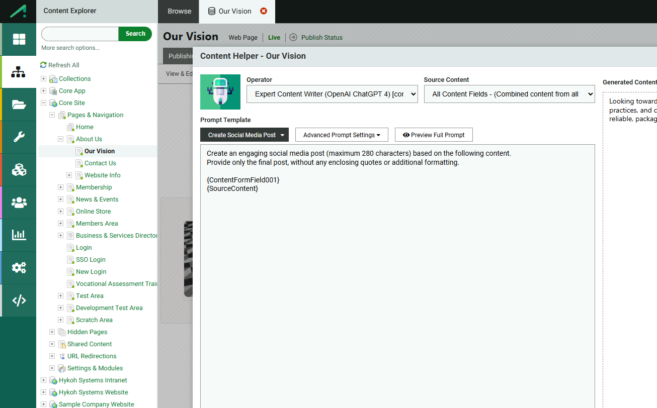 Screenshot of one of Acora's AI helper windows
