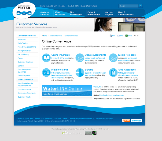Screenshot of the GMW website built with Acora